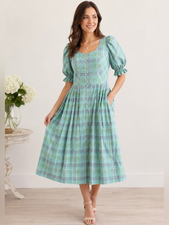 Linnartz Dresses & Skirts - Vintage Linnartz Austrian Folk Cotton Prairie Peasant Midi Dress Puff Sleeve Med